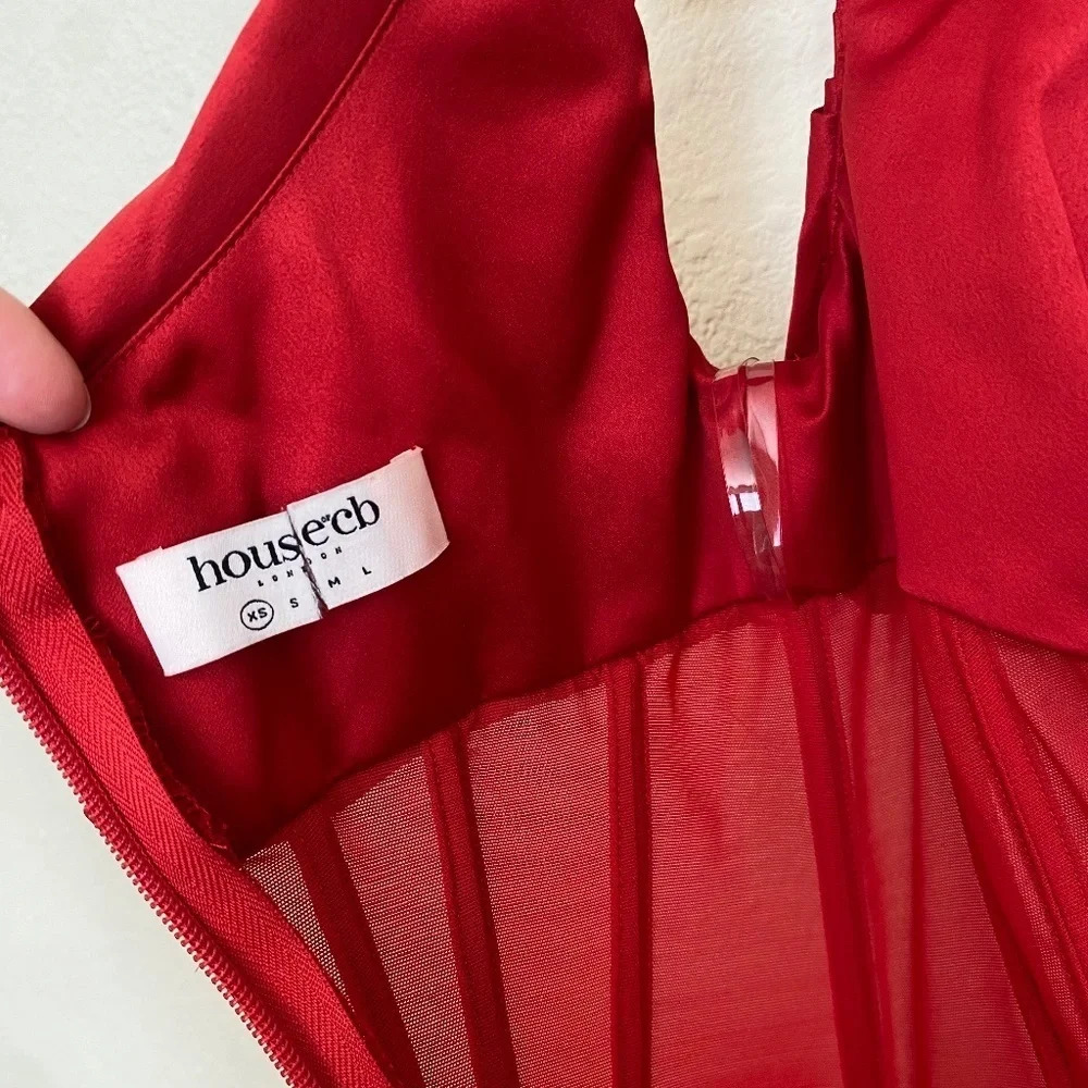 House of CB “Lulu” Red Asymmetric Drape Midi Corset Dress NWOT size XS - Picture 8 of 16
